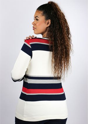 Blusa Pau a Pique Manga Longa Listrada Azul Marinho