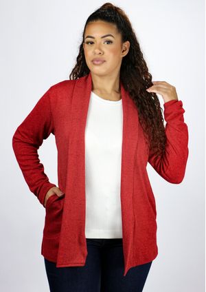 Cardigan Pau a Pique Básico Vermelho