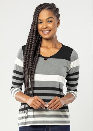 Blusa Pau a Pique Manga 3/4 Listrada Preto