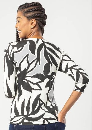 Blusa Pau a Pique 3/4 Estampada Preto
