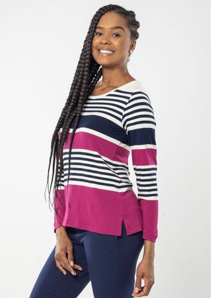 Blusa Pau a Pique Manga Longa Listrada Azul Marinho