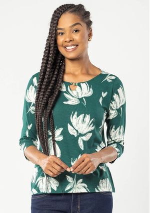 Blusa Pau a Pique 3/4 Estampada Verde