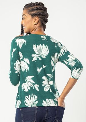 Blusa Pau a Pique 3/4 Estampada Verde