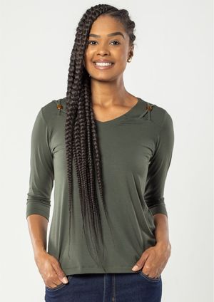 Blusa Pau a Pique Básica Manga 3/4 Verde