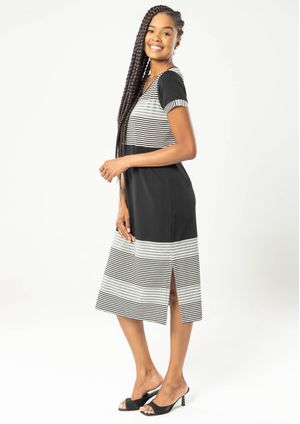 Vestido Midi Pau a Pique Listrado Preto