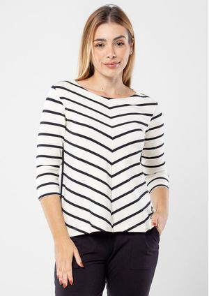 Blusa Pau a Pique Manga 3/4 Listrada Preto