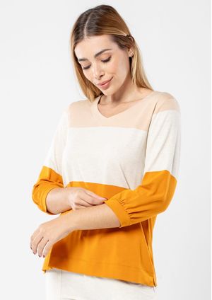 Blusa Pau a Pique Manga 3/4 Listrada Mostarda