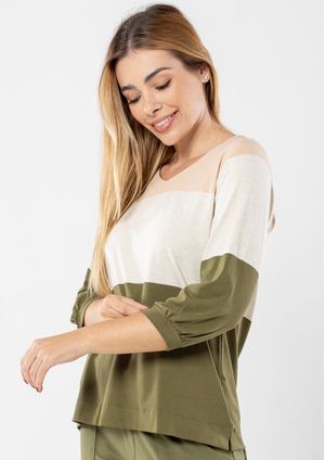 Blusa Pau a Pique Manga 3/4 Listrada Verde