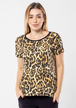 Blusa Manga Curta Pau a Pique Estampada Animal Print