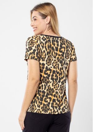 Blusa Manga Curta Pau a Pique Estampada Animal Print
