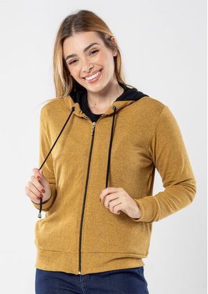 Casaco Pau a Pique Tricot com Capuz Amarelo