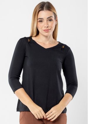Blusa Pau a Pique Básica Manga 3/4 Preto
