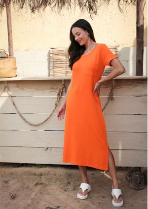 Vestido Midi Básico Laranja