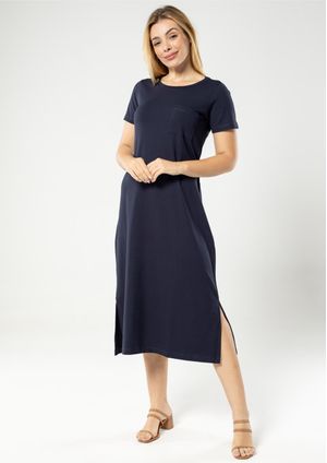 Vestido Midi Básico Azul Marinho