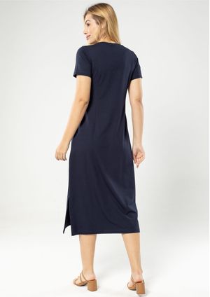 Vestido Midi Básico Azul Marinho