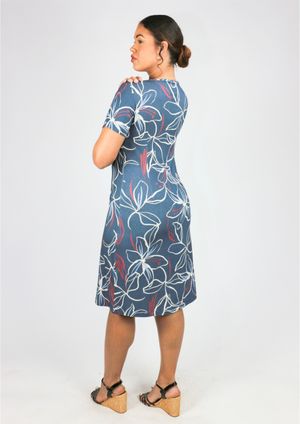 Vestido Estampado Azul Marinho