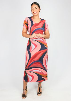 Vestido Midi Estampado Vermelho