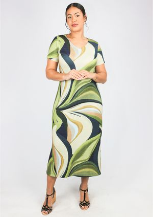 Vestido Midi Estampado Verde