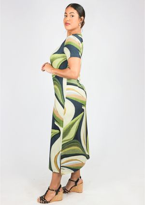 Vestido Midi Estampado Verde