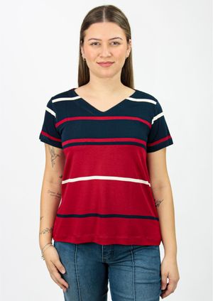 Blusa Manga Curta Pau a Pique Listrada Vermelho