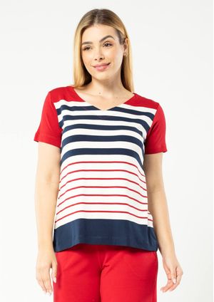 Blusa Manga Curta Pau a Pique Listrada Vermelho