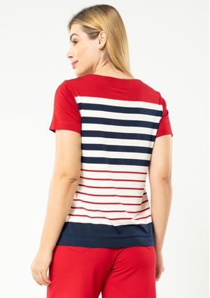 Blusa Manga Curta Pau a Pique Listrada Vermelho