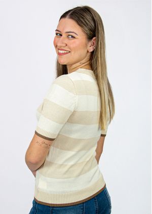 Blusa Manga Curta Pau a Pique Modal Listrada Bege