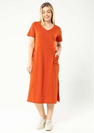 Vestido Midi Pau a Pique Básico Telha