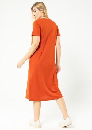 Vestido Midi Pau a Pique Básico Telha