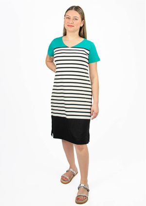 Vestido Manga Curta Pau a Pique Listrado Azul
