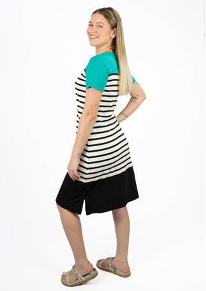 Vestido Manga Curta Pau a Pique Listrado Azul