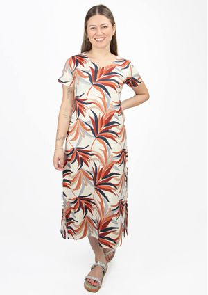 Vestido Midi Estampado Telha