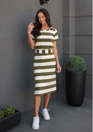 Saia Listrada Pau a Pique Off White e Verde