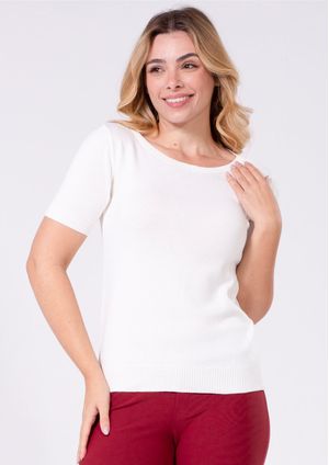 Blusa Manga Curta Pau a Pique Modal Básica Off White