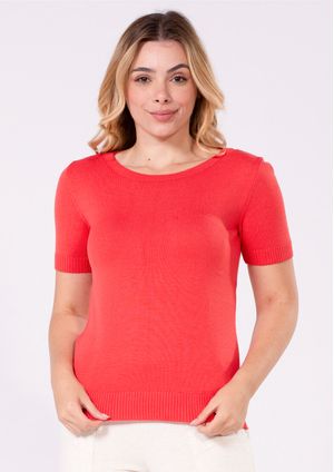 Blusa Manga Curta Pau a Pique Modal Básica Coral