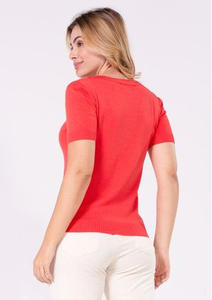 Blusa Manga Curta Pau a Pique Modal Básica Coral