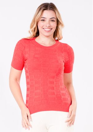 Blusa Manga Curta Pau a Pique Modal Básica Coral