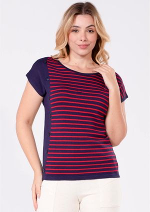 Blusa Manga japonesa Pau a Pique Modal Listrada Marinho/Groselha