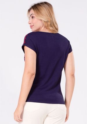 Blusa Manga japonesa Pau a Pique Modal Listrada Marinho/Groselha
