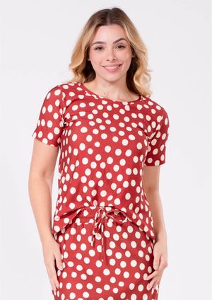 Blusa Manga Curta Pau a Pique Poá Telha