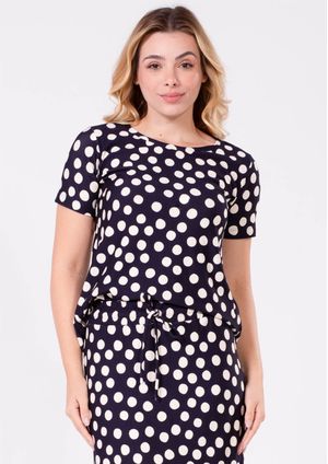 Blusa Manga Curta Pau a Pique Poá Azul Marinho