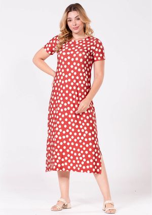 Vestido Pau a Pique Midi Poá Telha