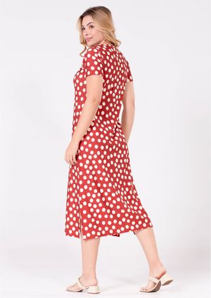 Vestido Pau a Pique Midi Poá Telha