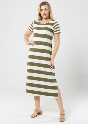 Vestido Pau a Pique Midi Listrado Verde