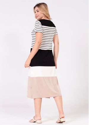 Vestido Pau a Pique Midi Listrado Preto