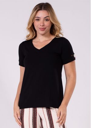 Blusa Manga Curta Pau a Pique Básica Preto