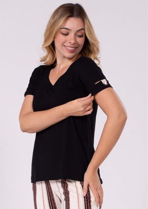 Blusa Manga Curta Pau a Pique Básica Preto