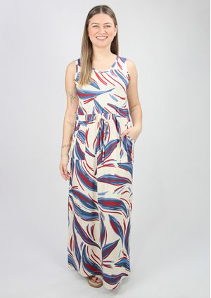 Vestido Longo Pau a Pique Estampado Vermelho