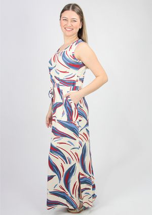 Vestido Longo Pau a Pique Estampado Vermelho