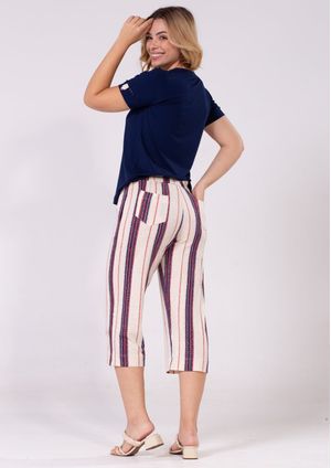 Calça Pantacourt Pau a Pique Listrada Azul Marinho